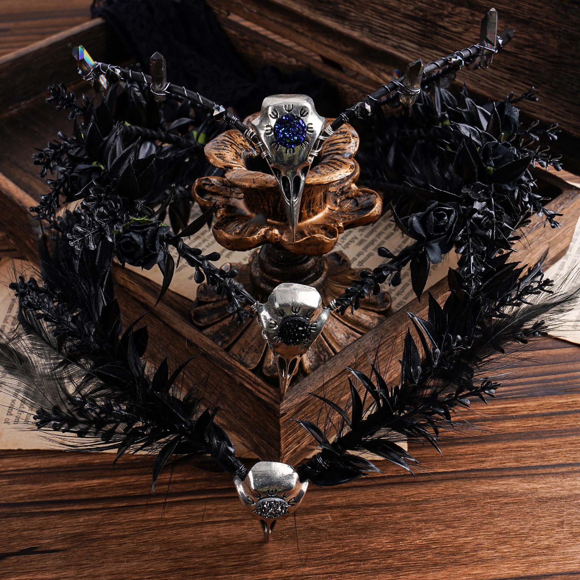 Amazon.com: MOSTORY Gothic Black Feather Crown - Witch 