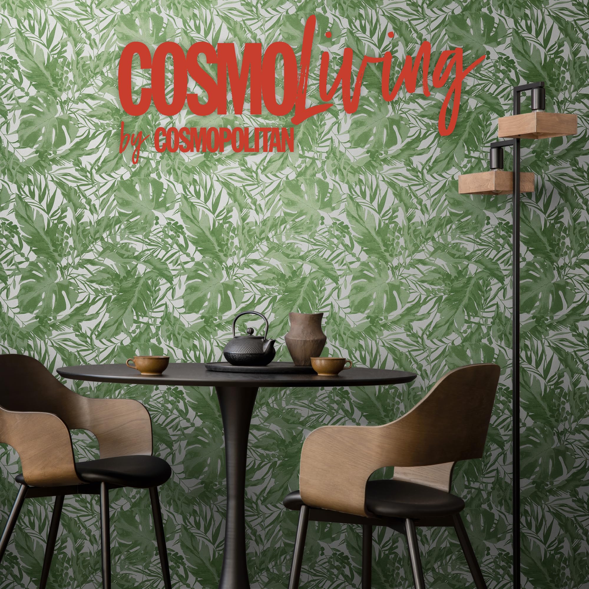 Livingwalls papel pintado no tejido con motivo de hojas en verde y blanco – papel pintado de jungla exótica 10,05 m x 0,53 m diseño de COSMOPOLITAN – 790634