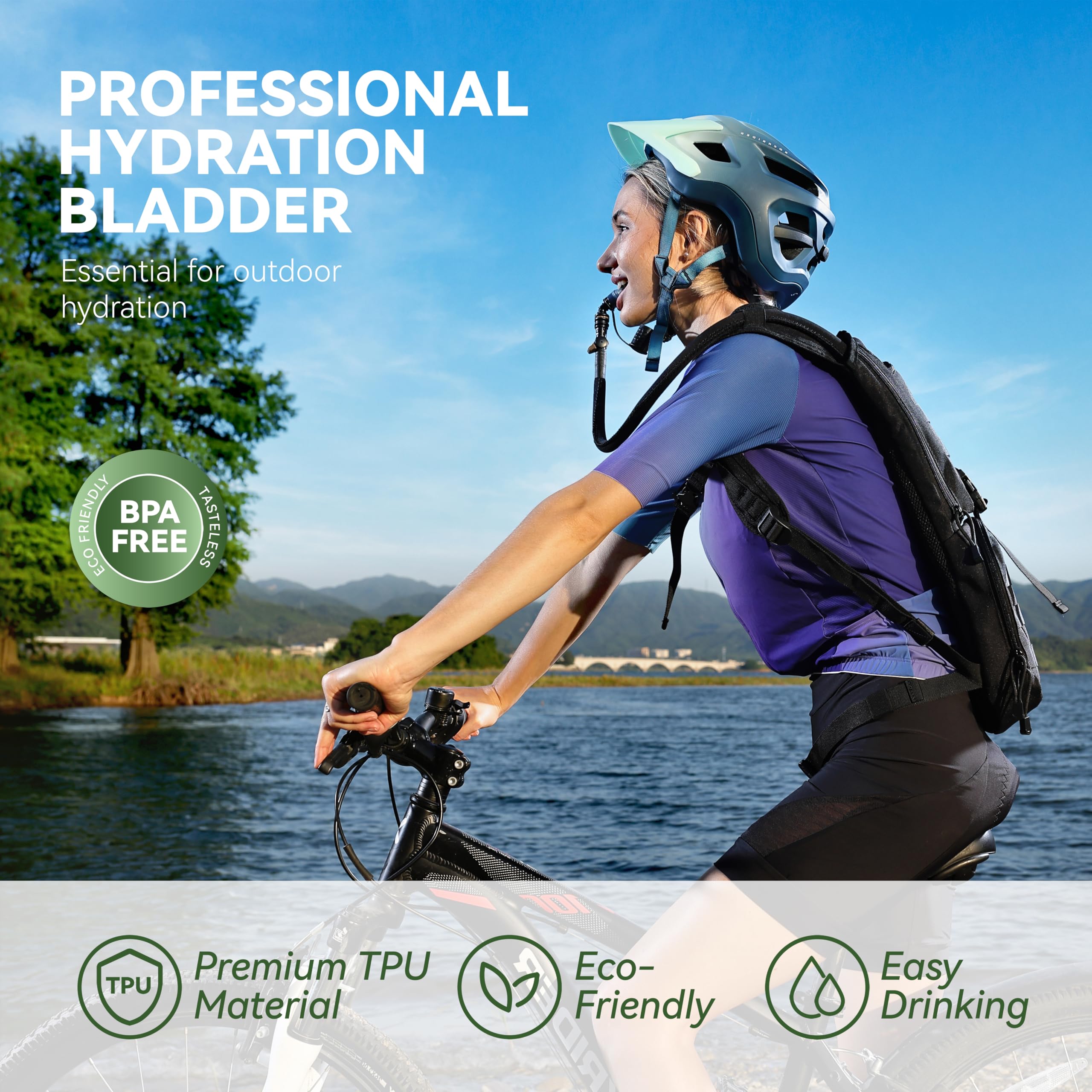 MARCHWAY 2L/2.5L/3L Tactical TPU Hydration Bladder, Tasteless BPA Free Water Reservoir Bag with Insulated Tube for Hydration Pack for Cycling, Hiking, Running, Climbing, Biking (3L Grey 100oz)