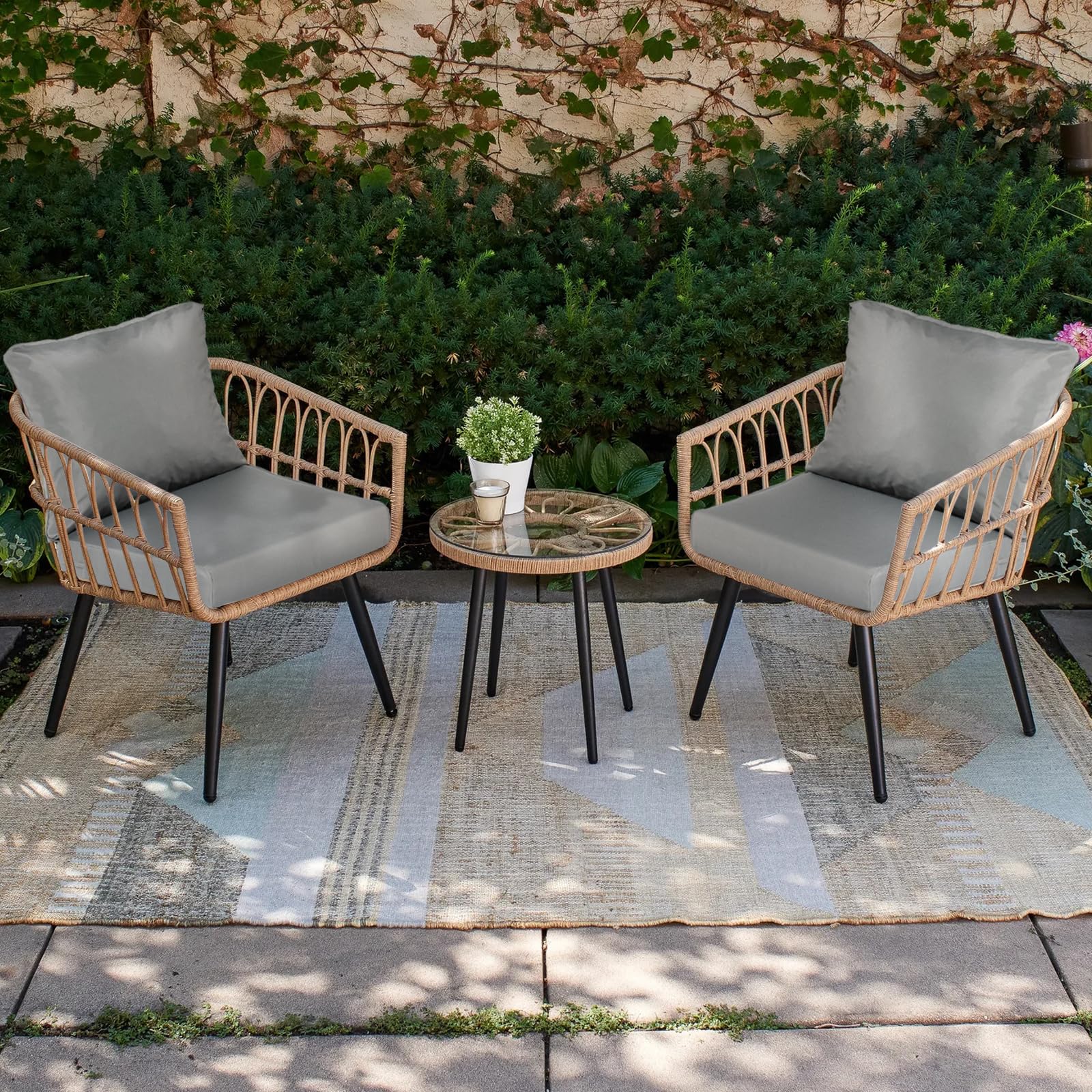 BPS Outdoor Chair Cushions Set Water Resistant Outdoor Deep Seat Cushions with Handle and Adjustable Straps, 23