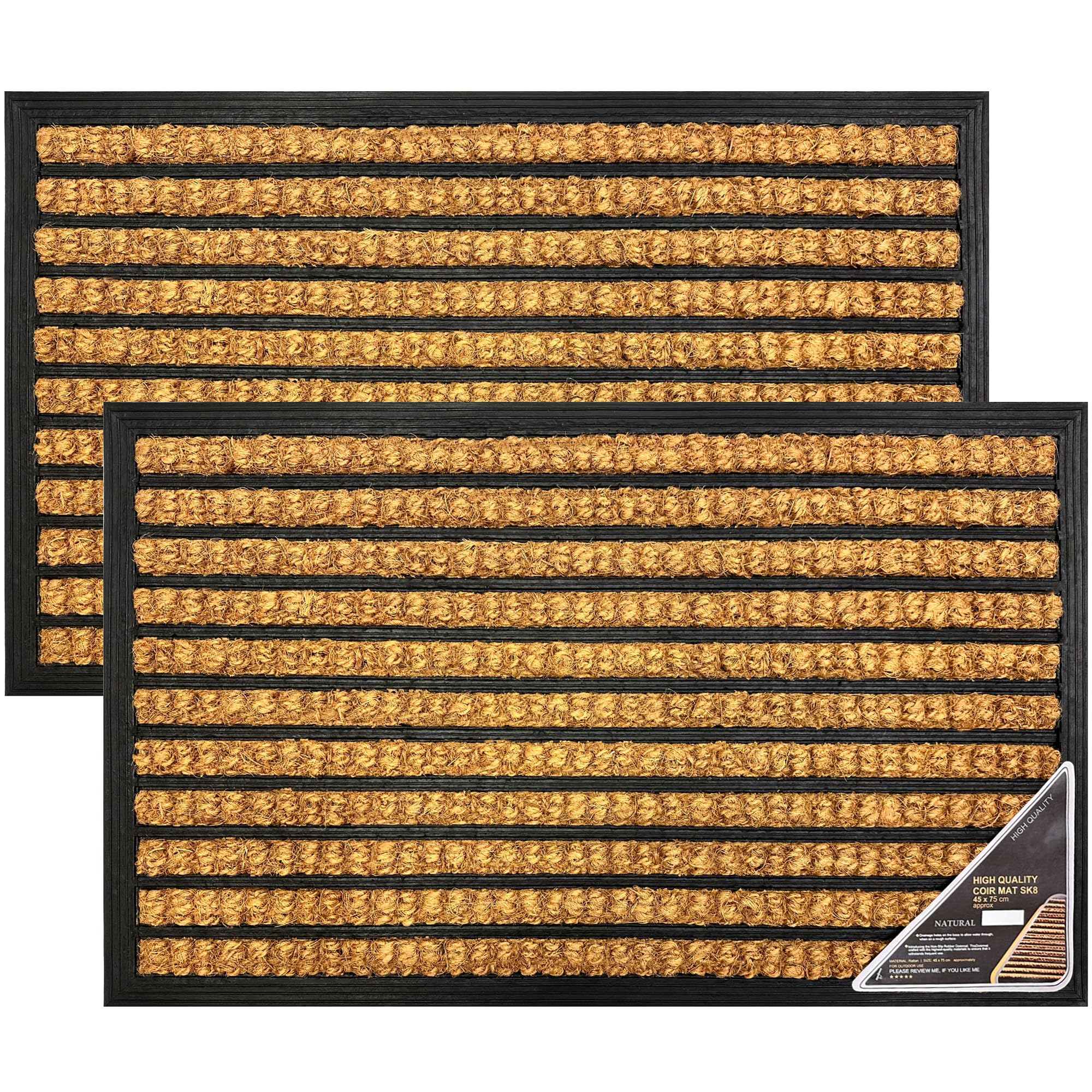 Lifestyle comfort ltdLSC Weave Coir Door Mat Heavy Duty Floor Mat Non Slip Indoor Outdoor Mat Machine Washable Doormats Shoe Scrapper Removes Grass & Dirt for Front Door, Patio & Entrance PACK OF (2)