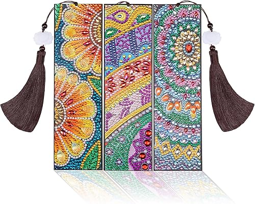 Outus 3 marcapáginas de diamantes con borlas de diamantes con cuentas de arte, marcapáginas de cuero para graduación, cumpleaños, bordado,