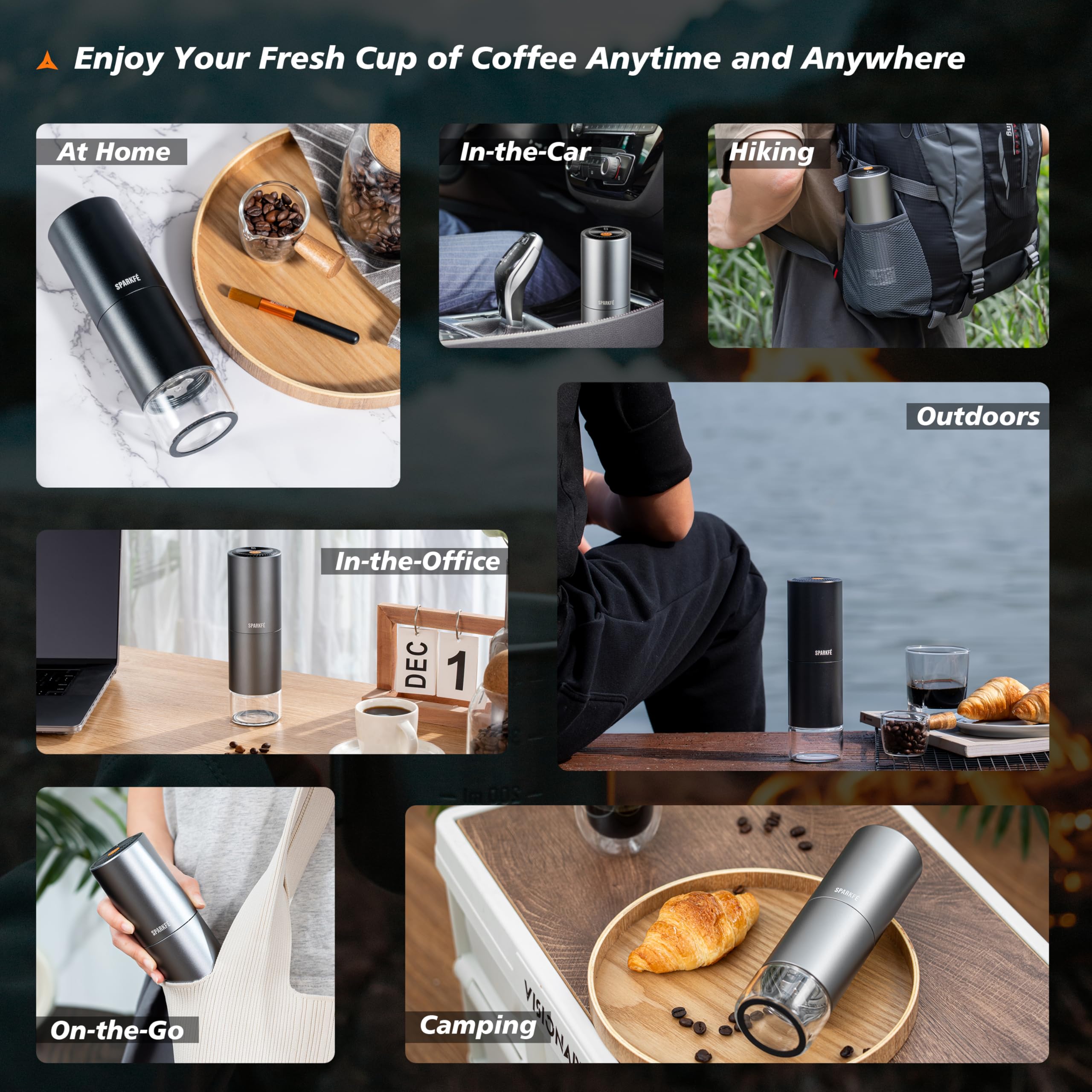 Molinillo de café eléctrico portátil, molinillo de mano recargable con rebaba cónica de acero inoxidable, ajustes de molienda ajustables, para espresso, moka, vertido, prensa francesa