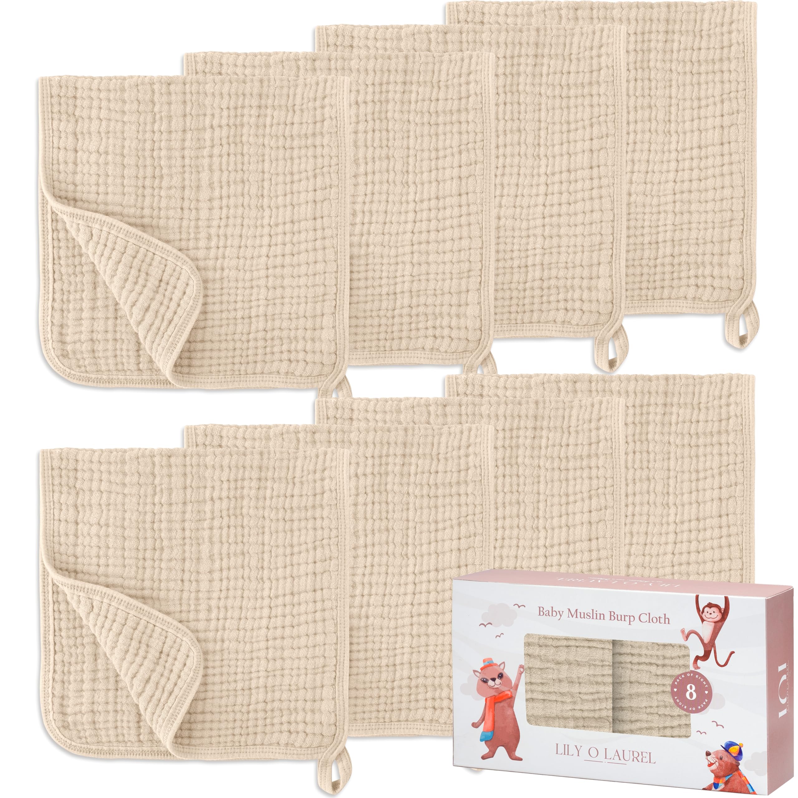 Muslin Burp Cloths, 100% Cotton â€“ 6 Layers Super Soft Absorbent & Breathable, Baby Boy & Girl, 20, Pack of 8-image-30