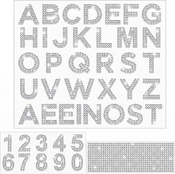 3 Sheets Glitter Letters Rhinestone Sticker Letter Bling Crystal Alphabet Number Stickers Gemstone Border 34 Letters and 10 Numbers Self-Adhesive Decorative for DIY DecorationSilver
