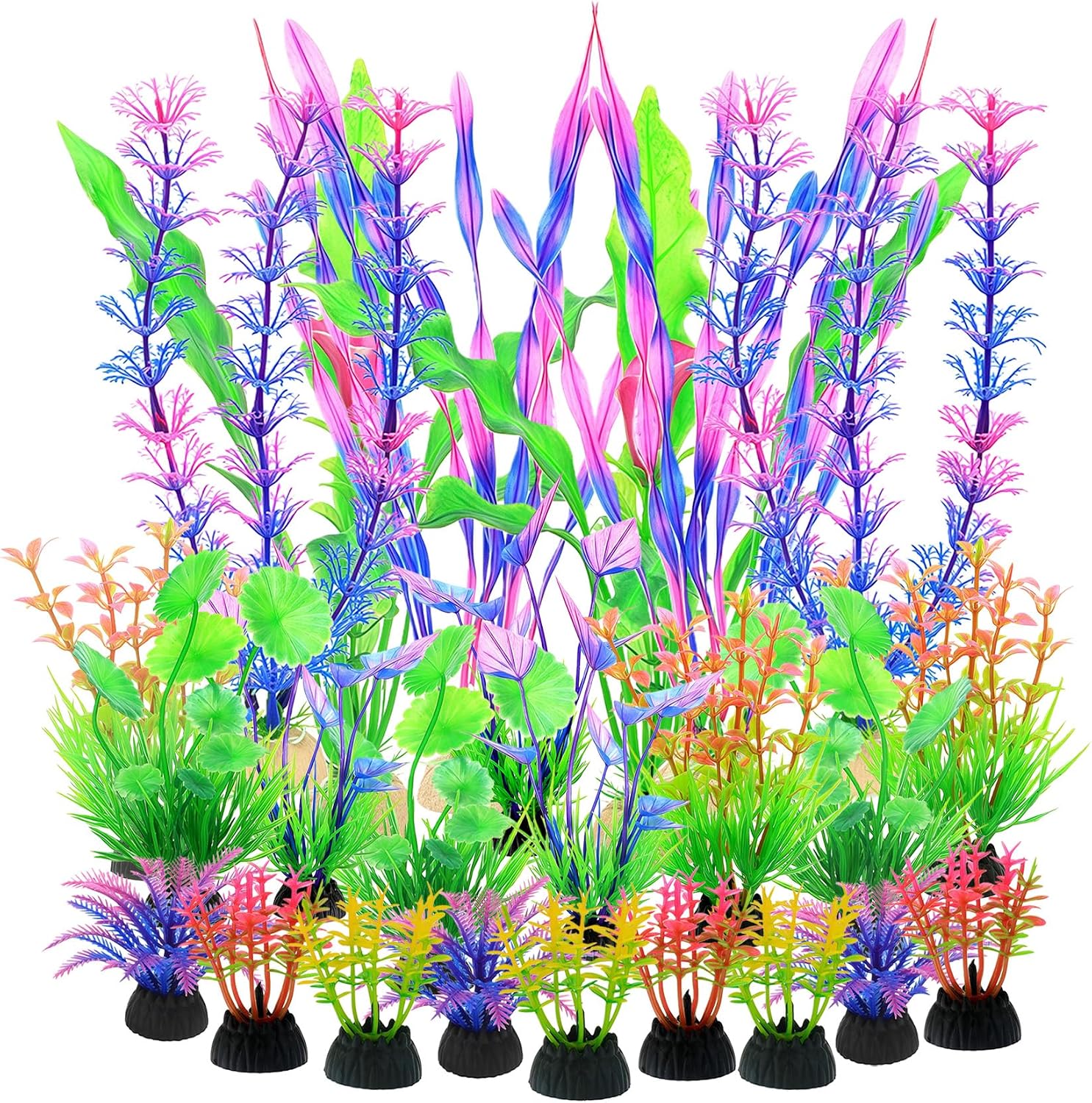 Aquarium Decorations Plants - 24pcs Colorful Artificial Aquariums Plant Decorations Plastic Aquatic Accessories Kit for Fish Tank Decor Betta Goldfish Turtle