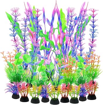 Aquarium Decorations Plants - 24pcs Colorful Artificial Aquariums Plant Decorations Plastic Aquatic Accessories Kit for Fish Tank Decor Betta Goldfish Turtle