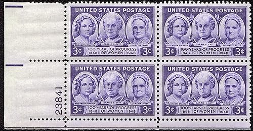 DERECHOS DE LA MUJER CADY STANTON LUCRETIA COFFIN MOTT CARRIE CHAMPAN CATT #0959 Bloque de placa de 4 x 3 sellos postales estadounidenses