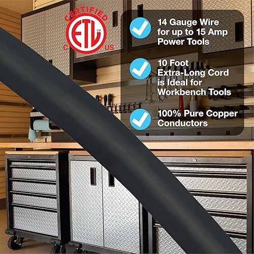 Miniatura 5 de Clear Power Cable de alimentación resistente de 3 hilos, 143 SJT de 10 pies, cable de repuesto para herramientas eléctricas y electrodomésticos,