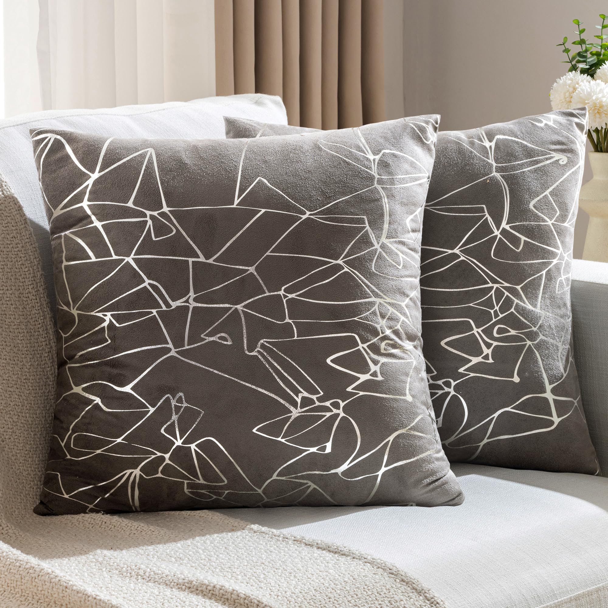 JELLYMONI Sparkling Decorative Pillow Covers Set of 2 22 x 22 inch Glitter Decorative Pillow Shams Dark Grey