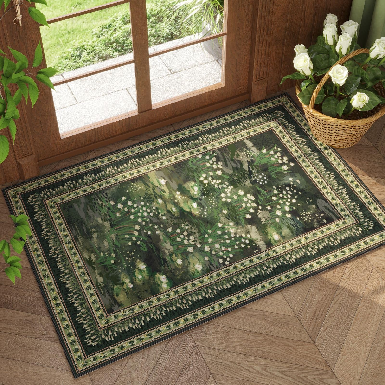 Rugcomf 2x3 Rug Impressionist-Style Vintage Indoor Door Mat Machine Washable Small Area Rug Non-Slip Low Pile Throw Rugs