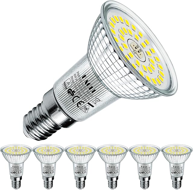 EACLL E14 LED Bulb Cool White 6 Watts Equivalent 100W R50 Halogen, Pack of 6, 820 Lumens 6000 Kelvin, AC 230V No Flicker Spot Light, Wide Beam 120 Degrees, Non-Dimmable Energy Saving Reflector Lamp