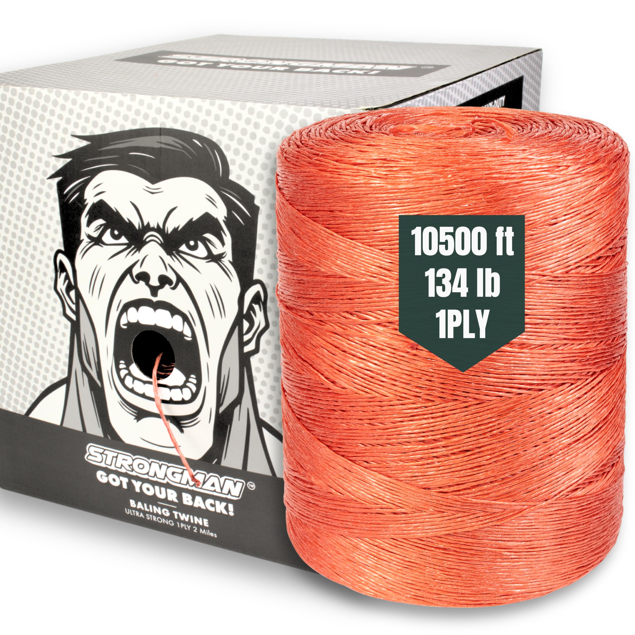 Strongman Baling Twine Roll – 1Ply, 10500 Ft, 105 LB Strength Polypropylene Rope – Won’t Tangle or Snap When Tying, Bundling, or Baling – Ideal for Farming, Gardening &amp; Heavy-Duty Jobs