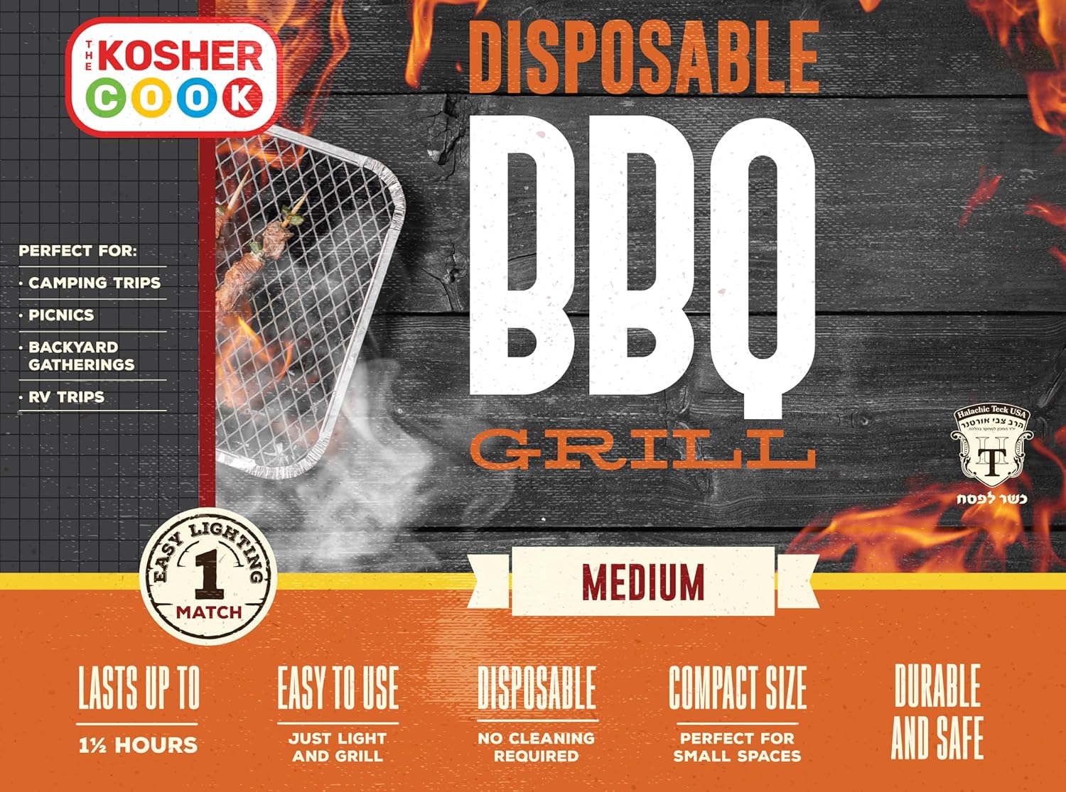 The Kosher Cook Disposable Charcoal Grill - Ready To Use Portable Bbq Grill - Easy To Light Portable Charcoal Grill Kosher - 2 Pack