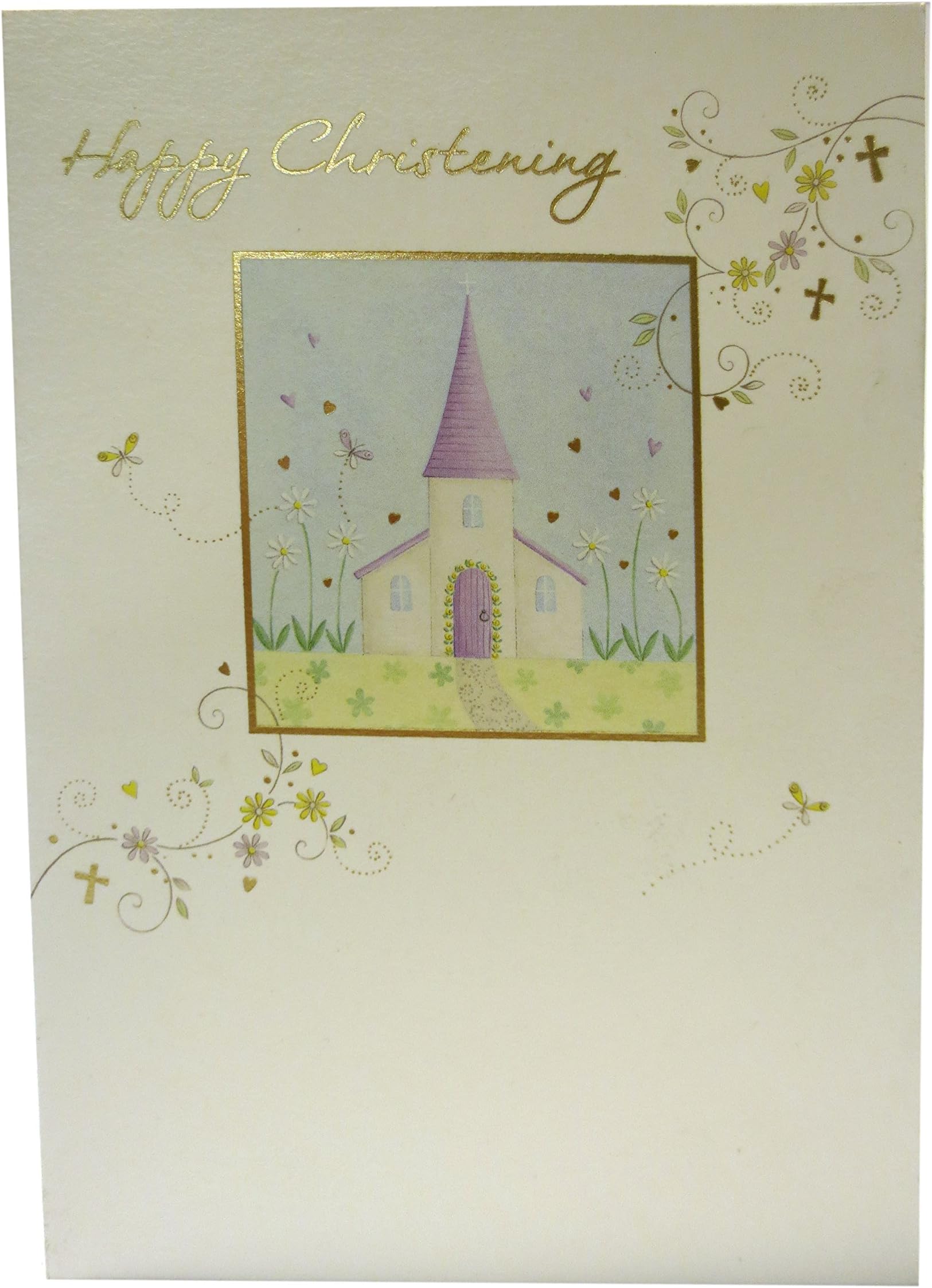 5" X 7" Happy Christening Greeting Card with Purple and White Castle and Gold Foil Accents