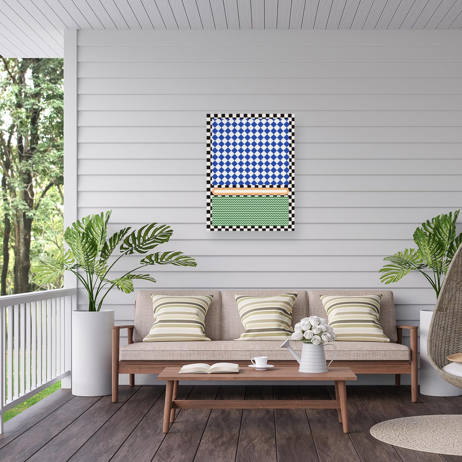 Trademark Fine Art Outdoor Canvas Art - Little Dean 'Checkered rothko inspirration' Wall Art for Outdoor Spaces, Patios, or Gardens
