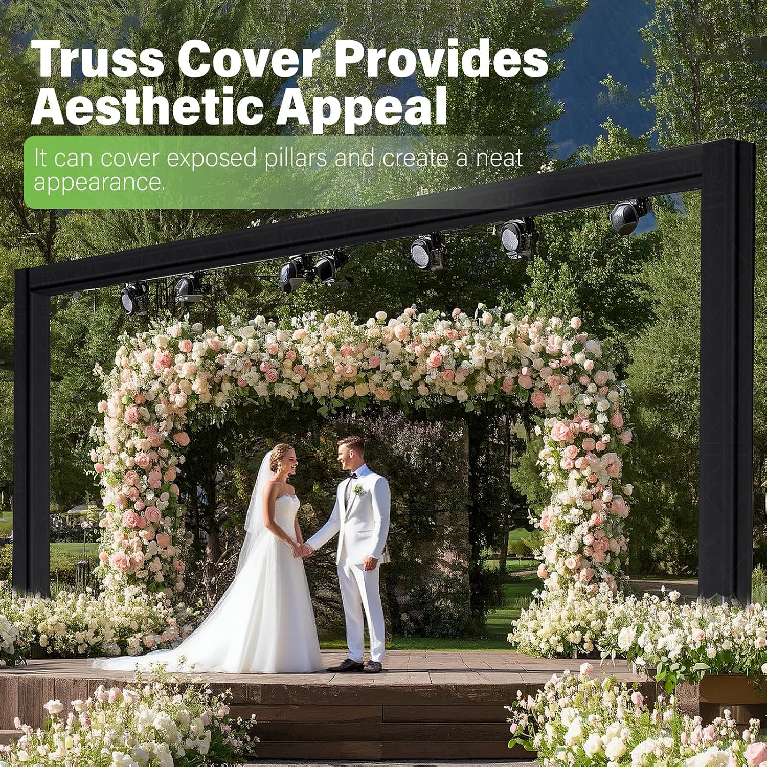 2PCS Thick Truss Cover - Hook and Loop Fixed High Elasticity Scrim Sleeve for 6.56 ft x 12 in Box Truss - Ideal for Wedding, Performance,Concert Decorations(Black) image 3