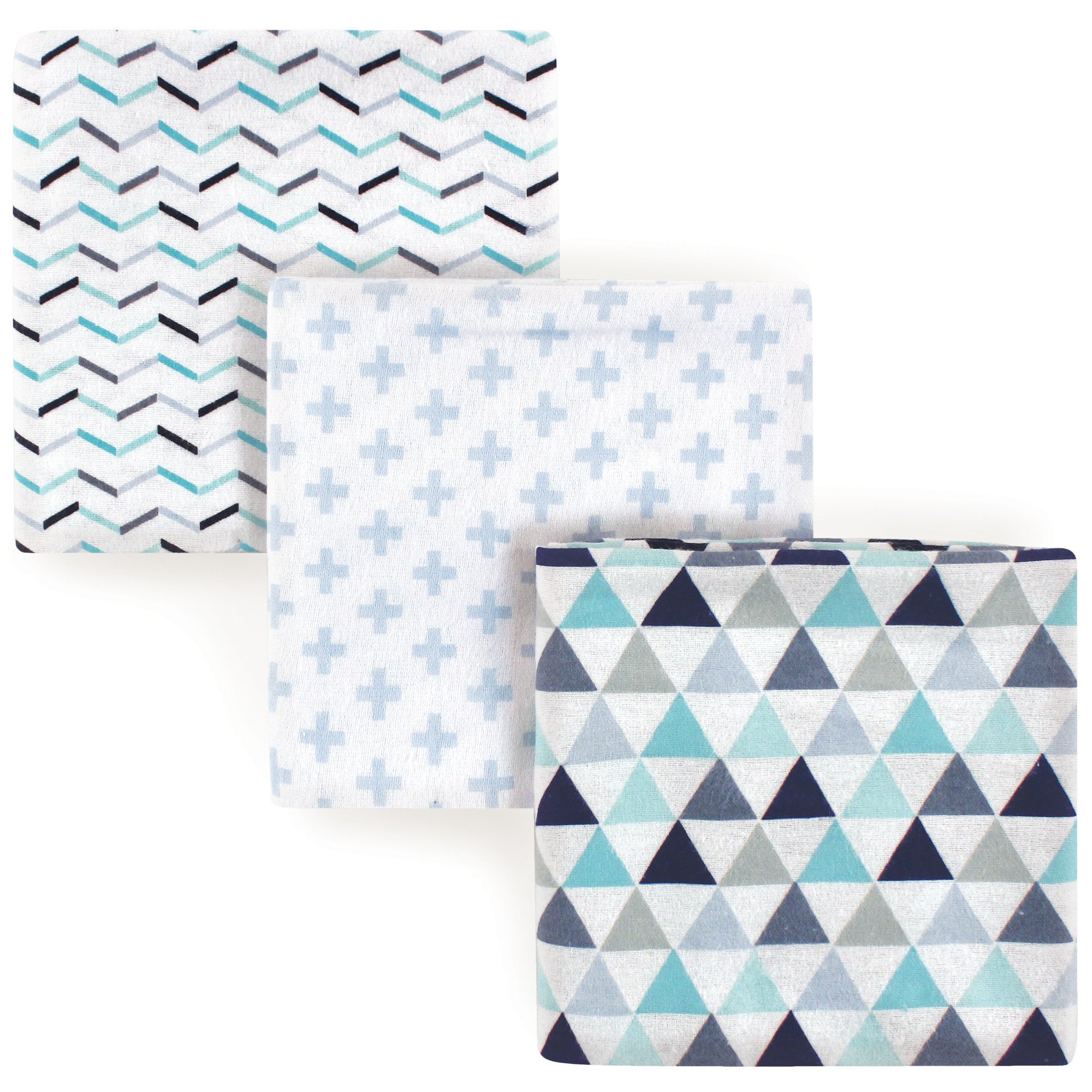 Luvable Friends 3 Piece Flannel Receiving Blanket, Boy Geometric, One Size