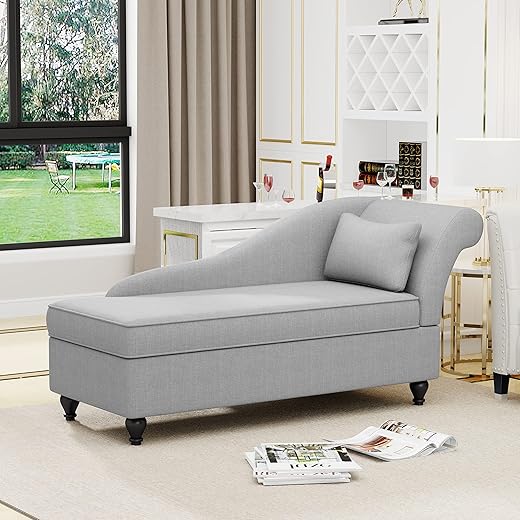 Modern Chaise Lounge Indoor with Storage Fabric Chaise Lounges Chair Sleeper Lounge Sofa Corner Chair for Bedroom Office Living Room & Small Apartment SEAT Size 48Lx 24Ｗx 17 Hinch Right Arm