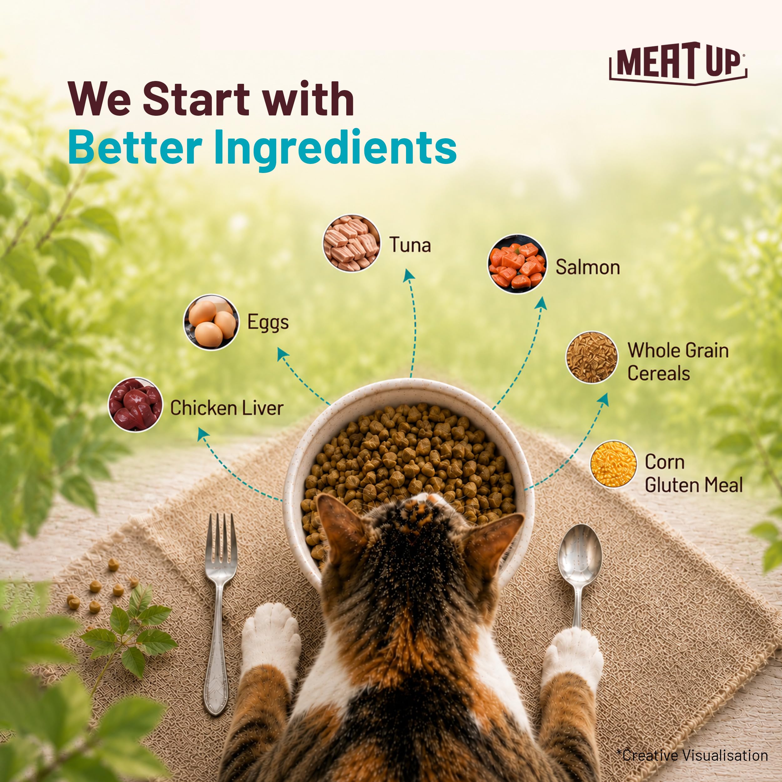 Meat Up Adult Dry Cat Food (2 x 1.2Kg), Total 2.4Kg | Tuna & Salmon Flavour | Supports Urinary pH Balance | Reduces Hairball Formation | Promotes Skin & Coat Health | Taurine for Cardiac Support