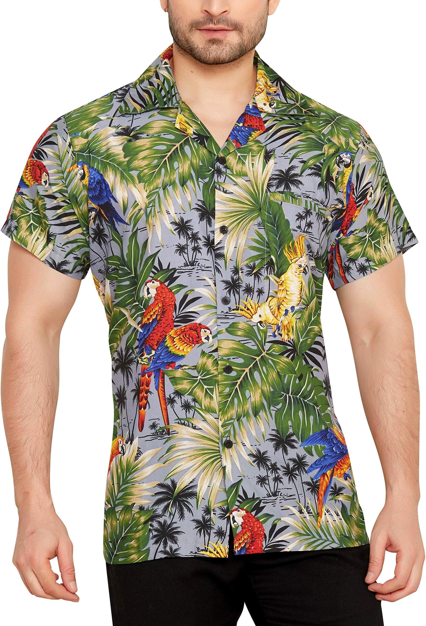 CLUB CUBANAMen's Slim Fit Classic Short Sleeve Casual Floral Hawaiian Shirt