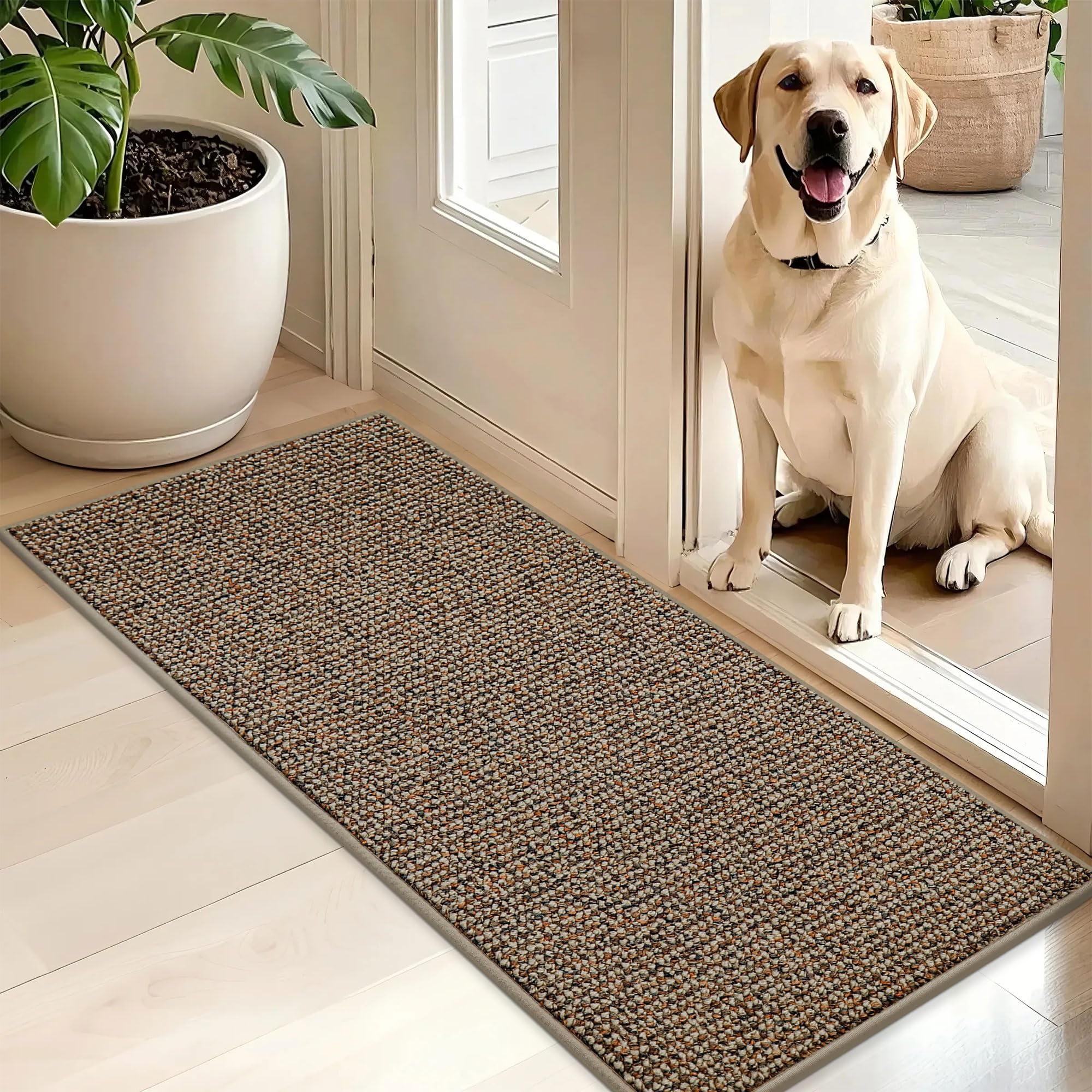 BEQHAUSE Dirt Trapper Door Mat 20" x 48", Non-Slip Washable Doormats, Beige
