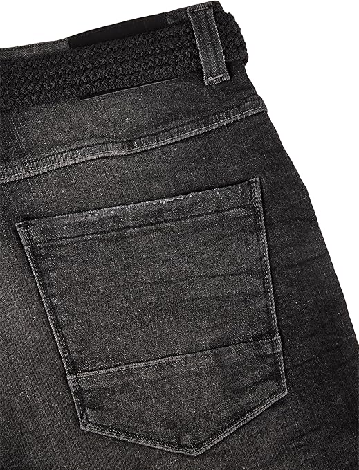 DENIMFY DFBo Korte broek voor heren, stretch, korte broek met riem, regular fit, zomer, denim, effen, blauw, zwart, grijs, 31, 32, 33, 34, 36, 38, 40, 42, 44, 46, 32