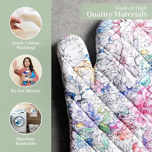 Miniatura 3 de Maison d' Hermine - Guante de horno de 7 x 13 pulgadas, con bucle, 100 % algodón, resistente al calor, cocinar, sartenes, hornear, microondas,