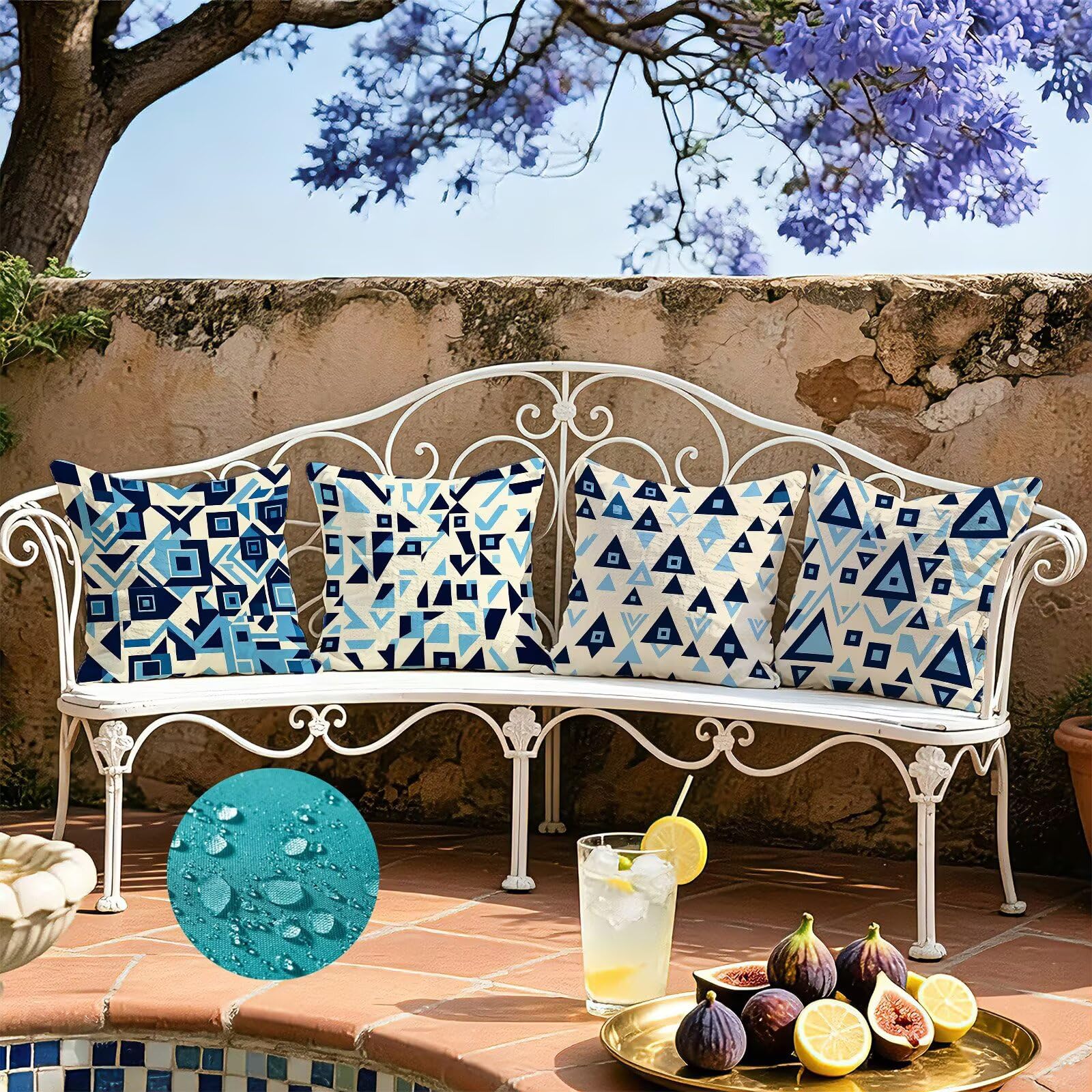 Blu Federe Cuscini Divano 50x50cm, Cuscini da Esterno Set de 4, Cod-91 | Velour Copricuscini Decorativi Letto Arredo, per Letto, Soggiorno, Giardino, Esterno, Casa Decorazione Set di 4 Geometria