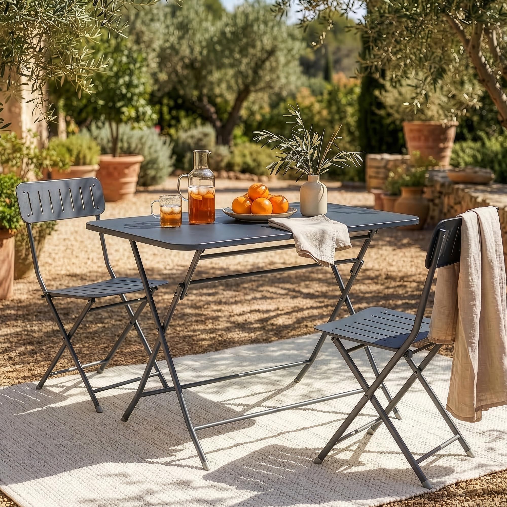 [en.casa] Gartentisch Sande Klapptisch 110 x 70 x 71 cm Balkontisch Stahl klappbar rechteckig Schwarz Outdoor-Beistelltisch faltbar