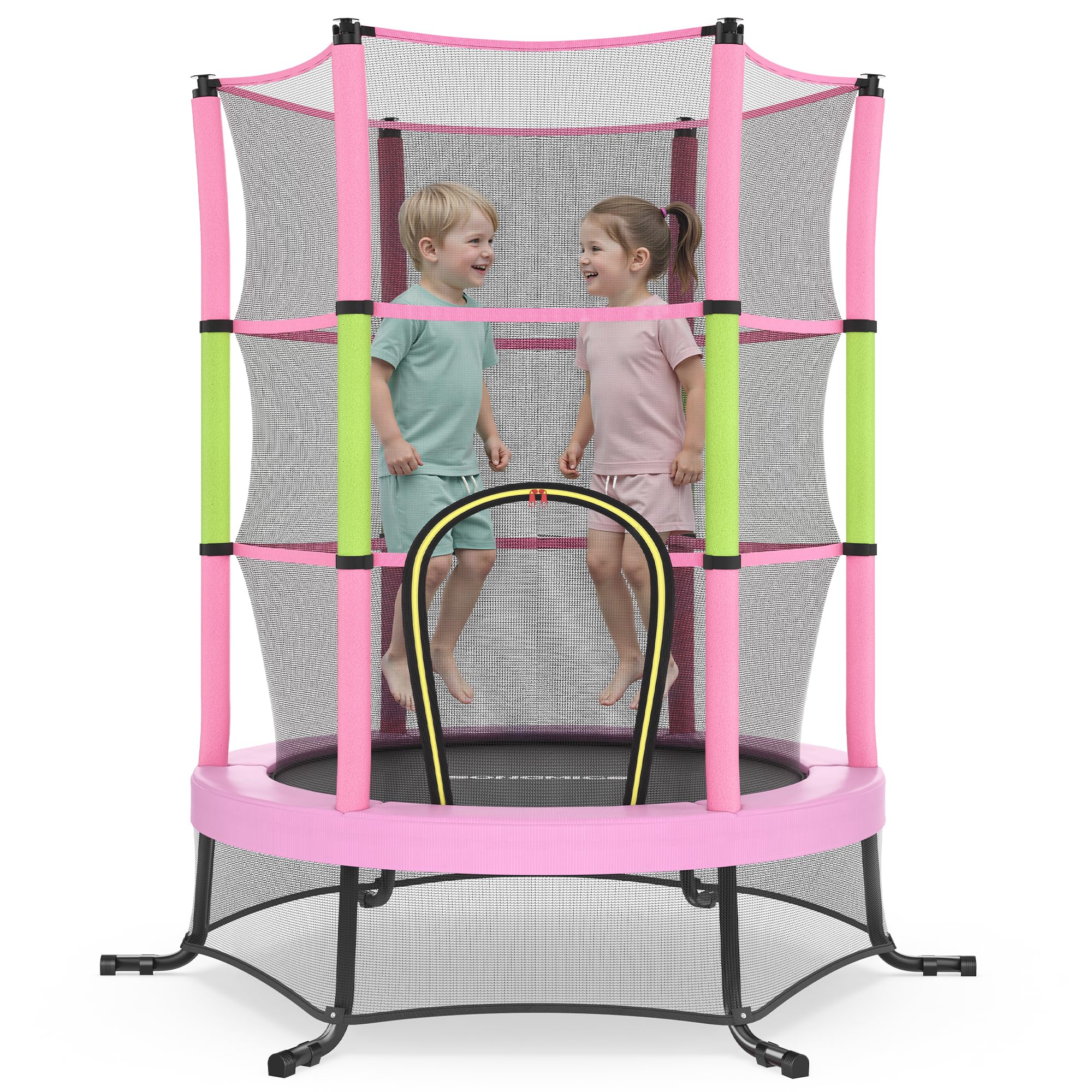 SONGMICS 6 ft Kids Trampoline with Enclosure, Safety Net, Mini Small Fitness Trampoline for Kids Children Toddler, Steel Frame, Indoor Outdoor Garden Play Equipment, Pink STR050S101