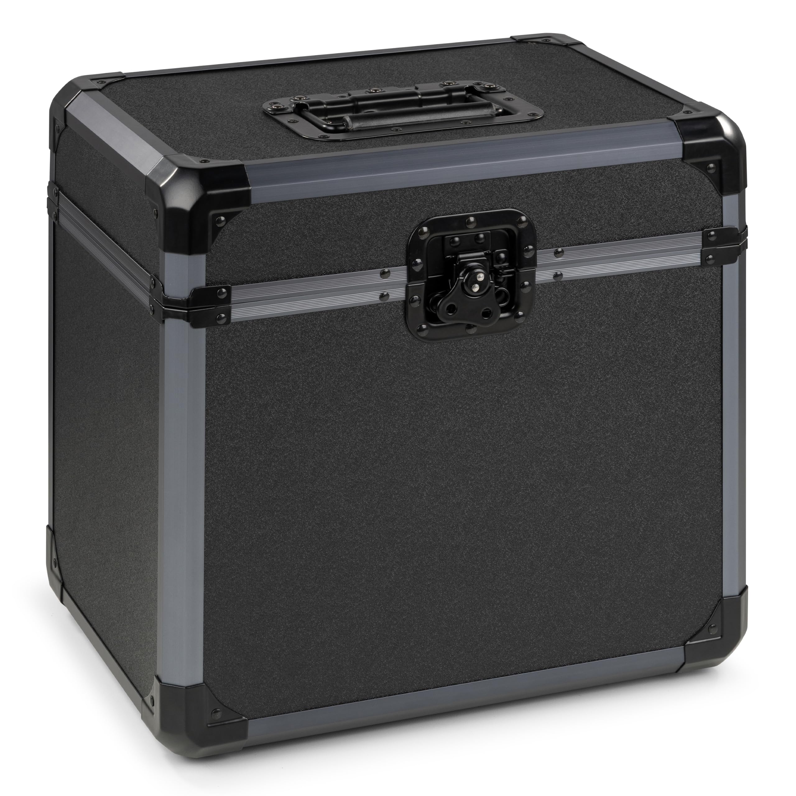 Vonyx RC82 Maleta para vinilos LP de 12 Pulgadas con Capacidad para 70 Discos de Vinilo, Interior Acolchado, Flight Case con Tapa extraíble, Cierres Mariposa, asa, Negra para DJ y Transporte