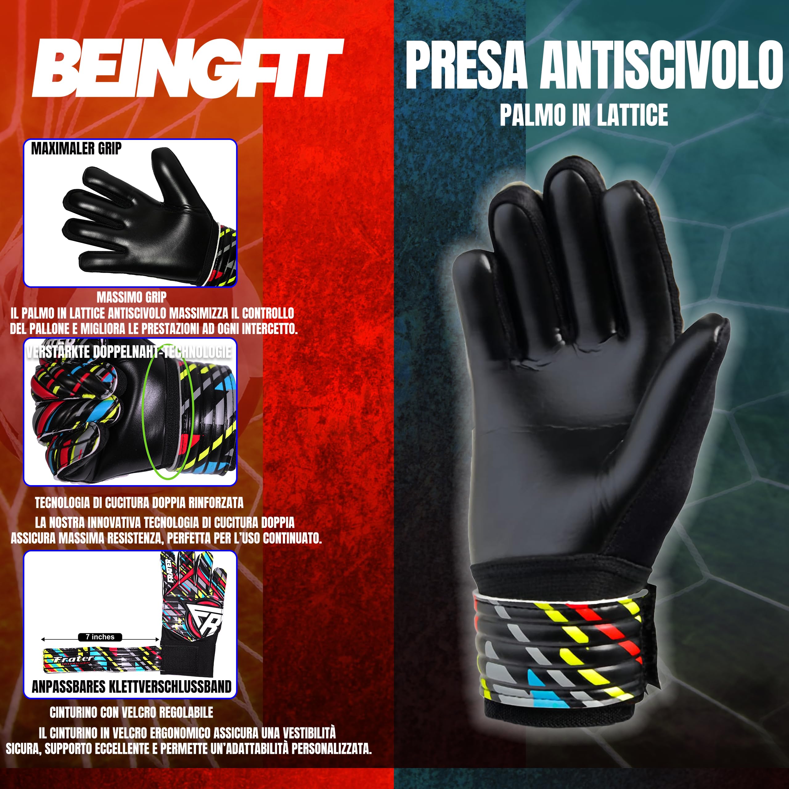 Guanti Portiere Being Fit - Per Bambini E Adulti, Con Stecche, Per Calcio, Protezione Massima - Foto 5