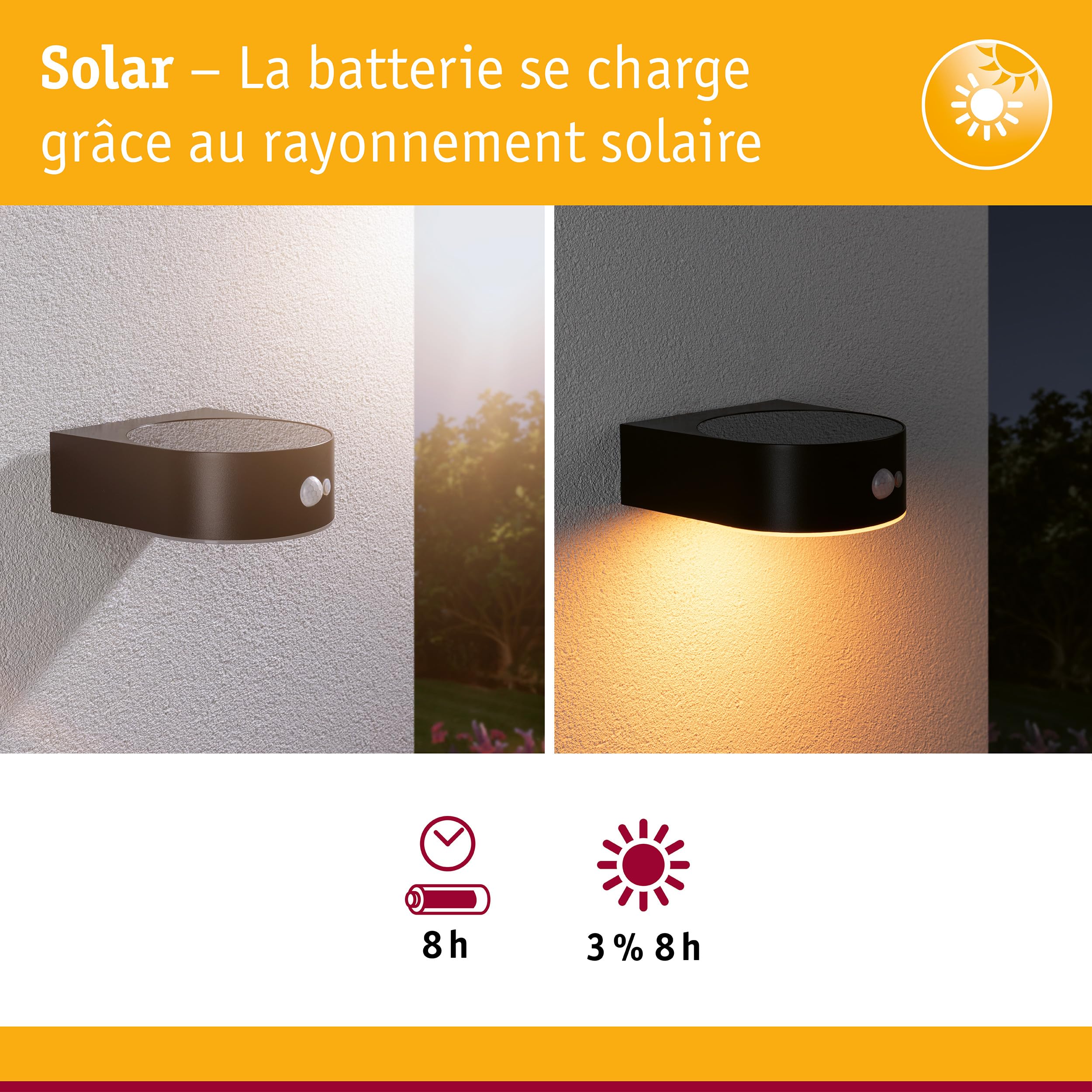 Paulmann Solar LED Applique extérieure Eileen Détecteur de mouvement respectueux des insectes IP44 2200K 300lm Noir 94730