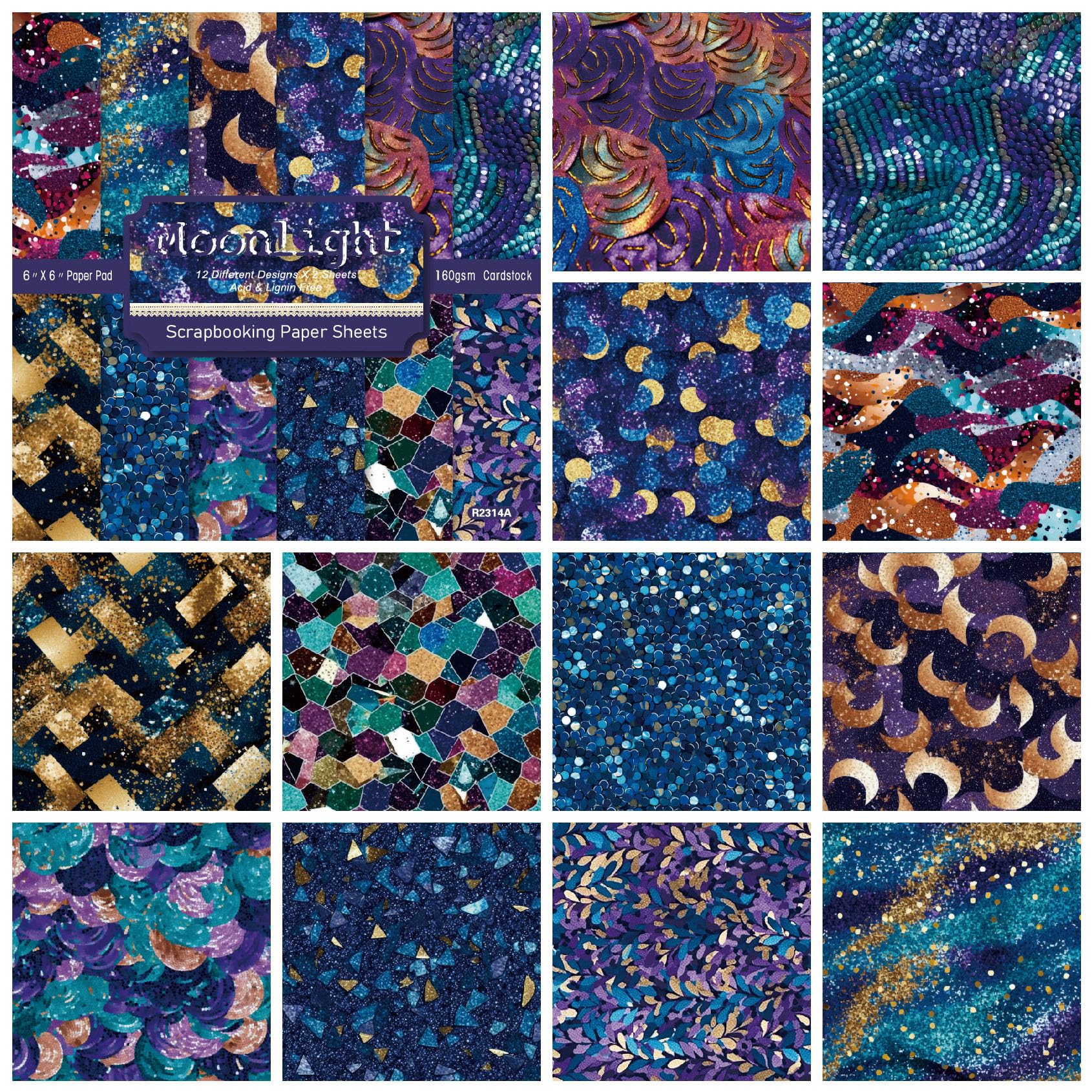 Papier do scrapbookingu, 6"x6", 48 arkuszy papieru do wzorów, jednostronne wydruki, papier kartonowy, papier dekoracyjny do majsterkowania, tworzenie kartek DIY, materiały do ​​scrapbookingu — 12 wzor