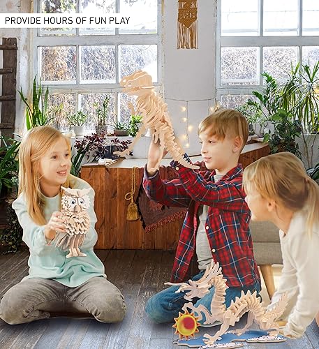 Miniatura 4 de Puzzled Rompecabezas 3D de madera de búho, kit de modelo de construcción de artesanía, divertido juguete de madera único y educativo, modelo de