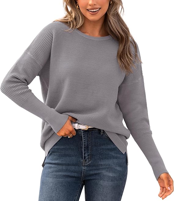 BTFBM Fall Sweaters for Women 2025 Casual Long Sleeve Sweater Striped Loose Fit Pullover Tops