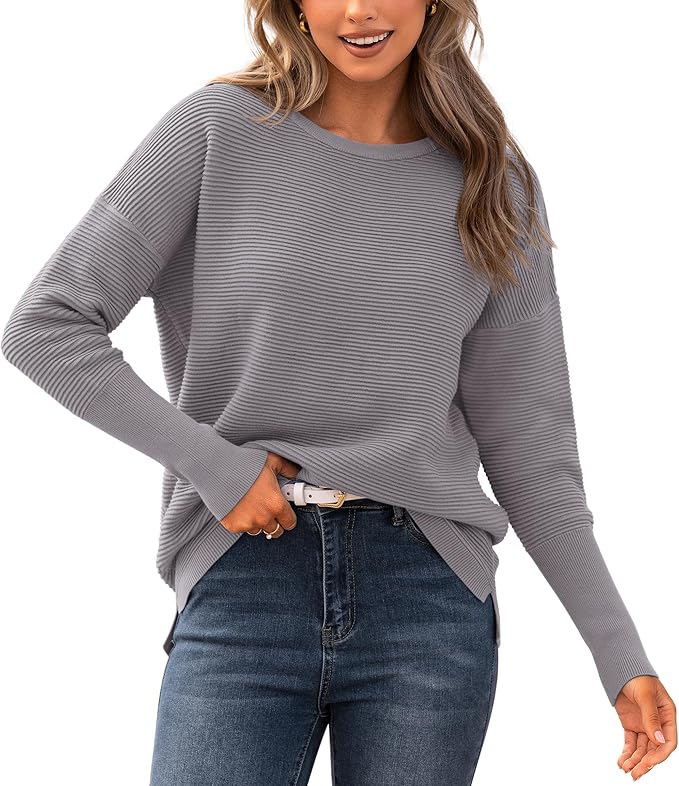 BTFBM Fall Sweaters for Women 2025 Casual Long Sleeve Sweater Striped Loose Fit Pullover Tops