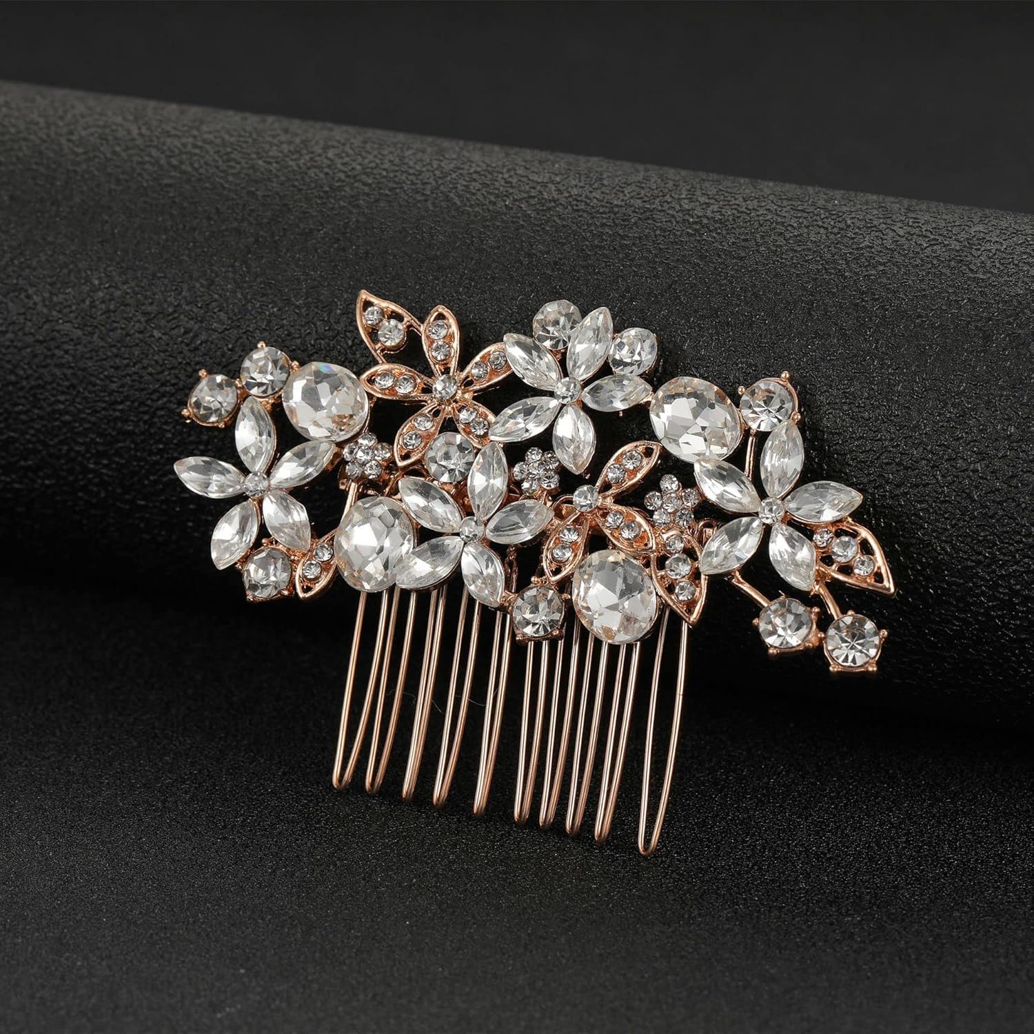 Bride Wedding Hair Comb for Women and Girls,Flower Bridal Hair Piece Rhinestone Side Combs Hair Accessories (Silver) - Image 5