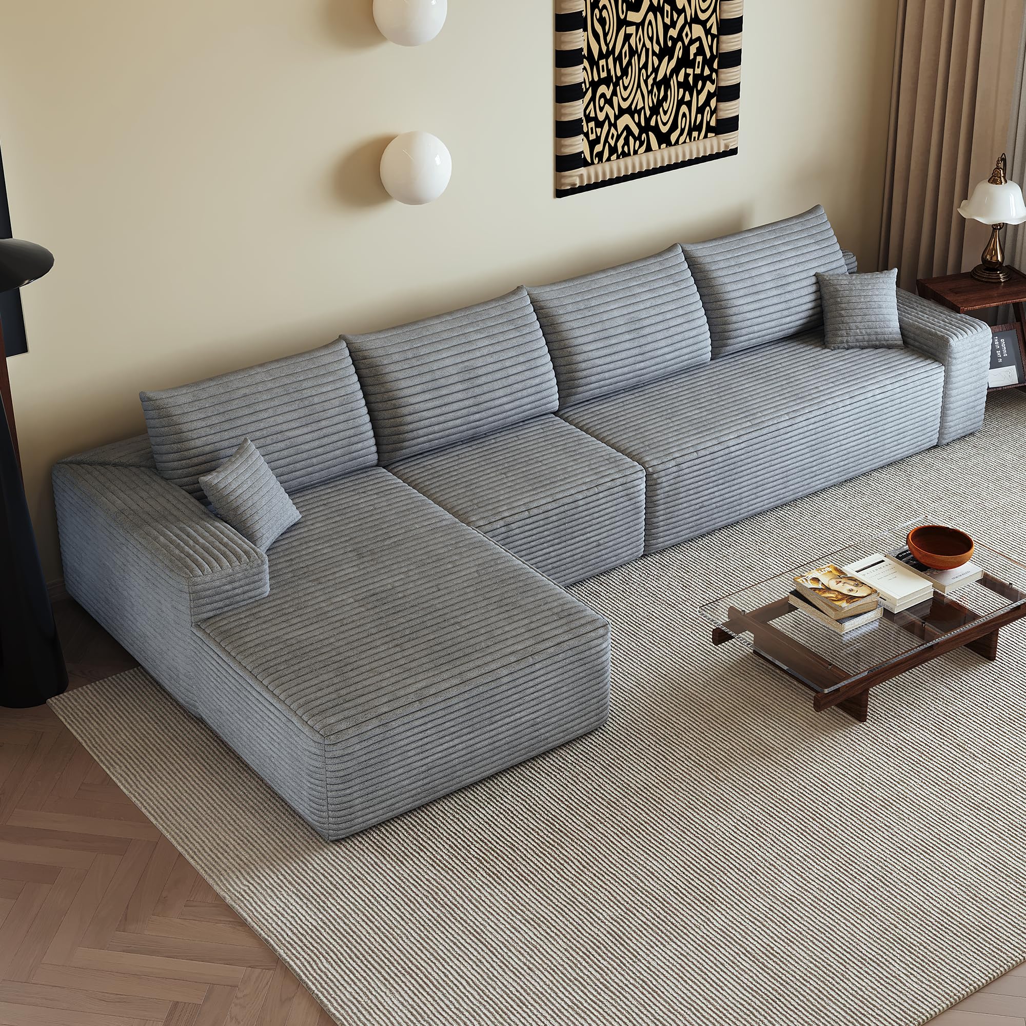 Sofa modułowa w kształcie litery L z szezlongiem, głębokie
