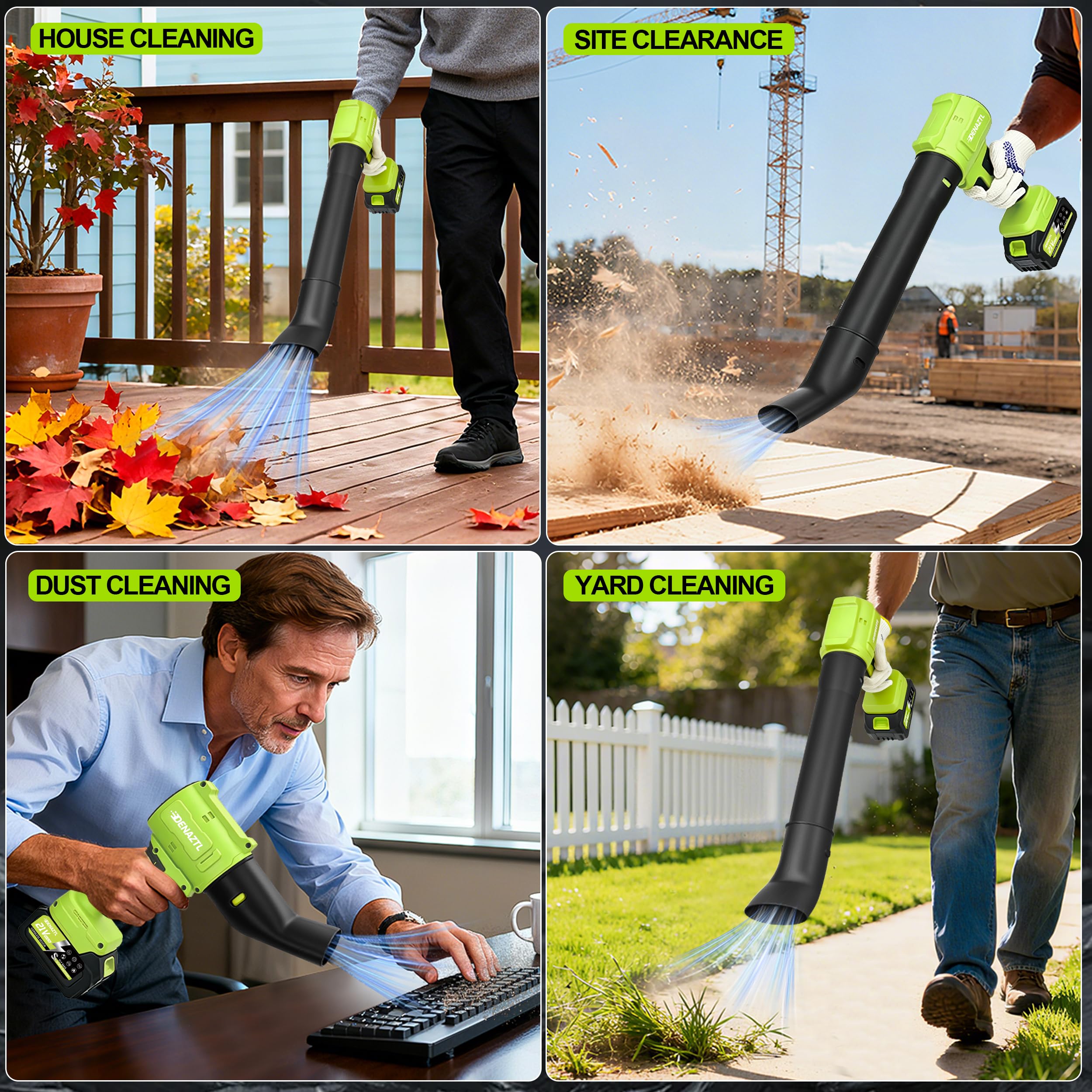 Soplador de hojas inalámbrico, soplador de hojas de mano de 500000 rpm, batería de 21 V 4.0 AH y cargador, sopladores de hojas ligeros para el cuidado del césped, limpieza de patio, soplar hojas