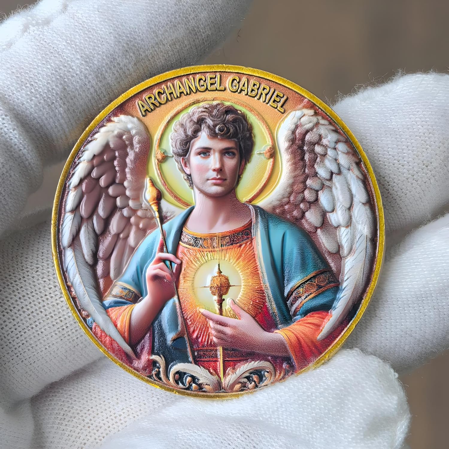 Archangel Gabriel Challenge Coin with Prayer | Inspirational Religious Angel Coin for Protection and Blessing | 1.57 Inch Spiritual Gift - Image 3
