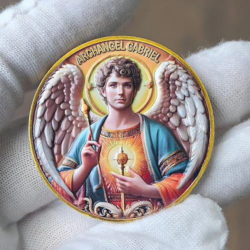 Miniatura 3 de Moneda de desafío Arcángel Gabriel con oración, moneda de ángel religioso inspiradora para protección y bendición, regalo espiritual de 1.57 pulgadas
