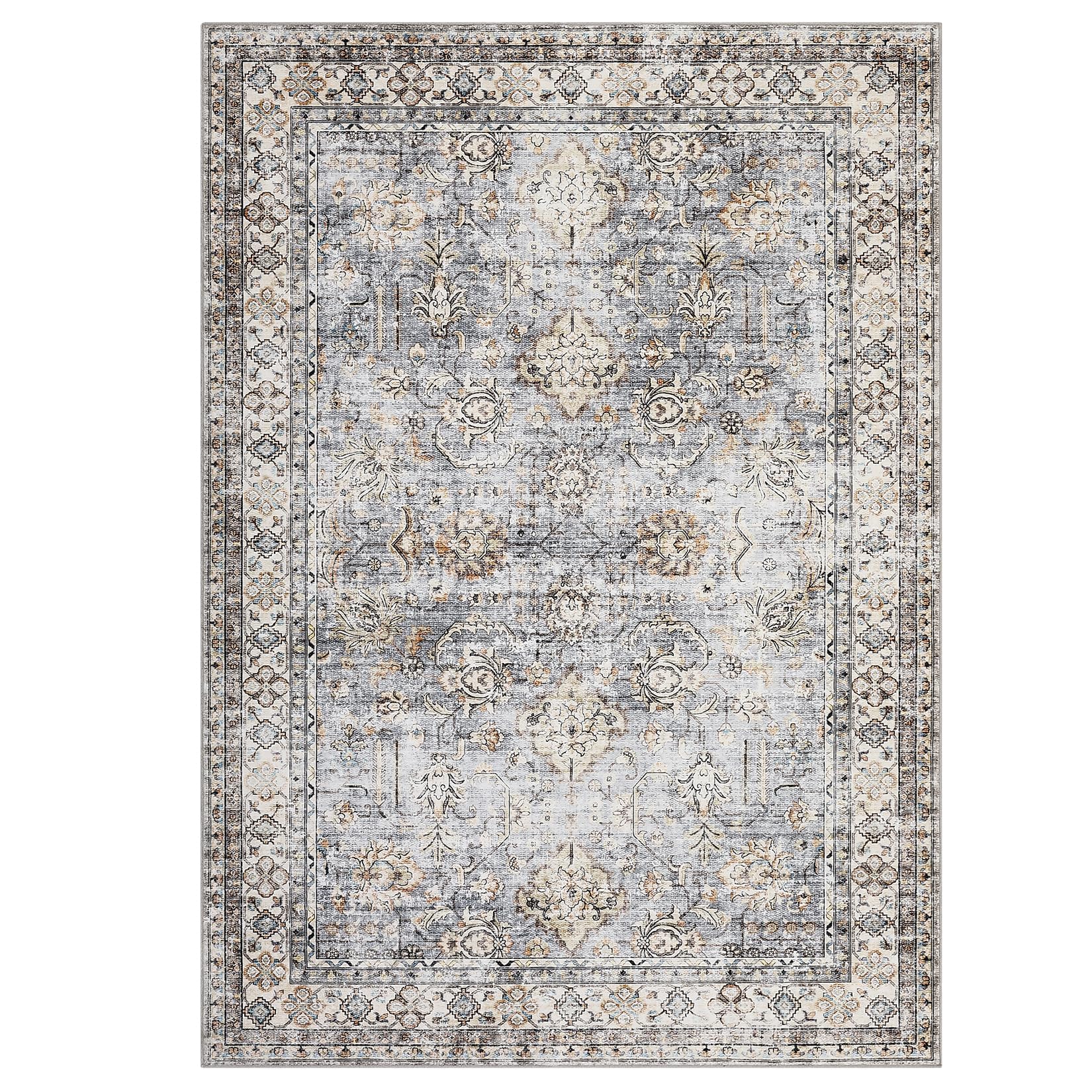 Tapis antidérapant et résistant aux taches style bohème bleu Zstar