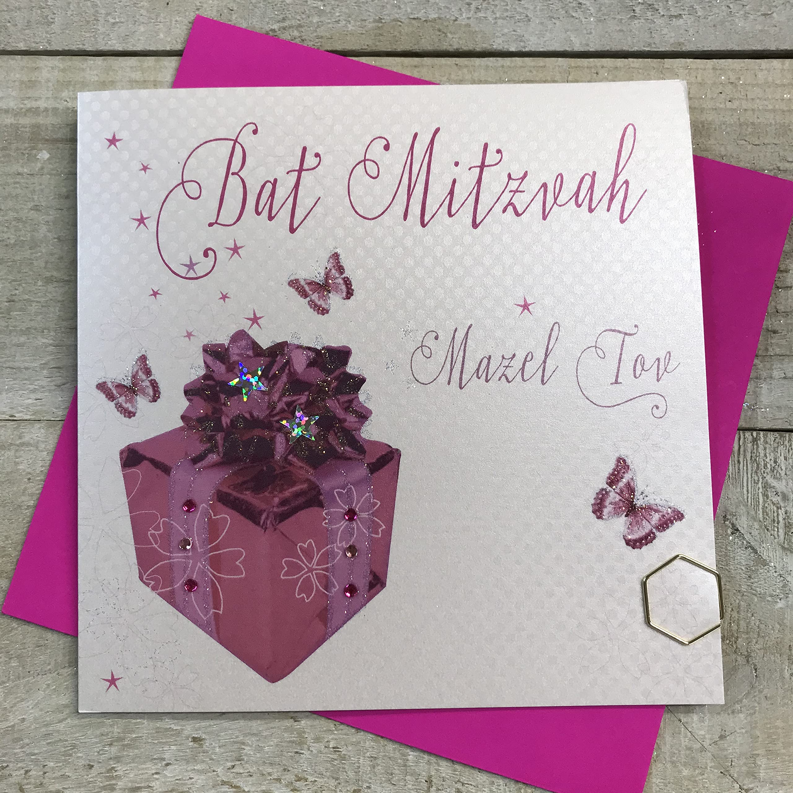 WHITE COTTON CARDS Bat Mitzvah Mazel Tov Handmade Jewish Card, WS17