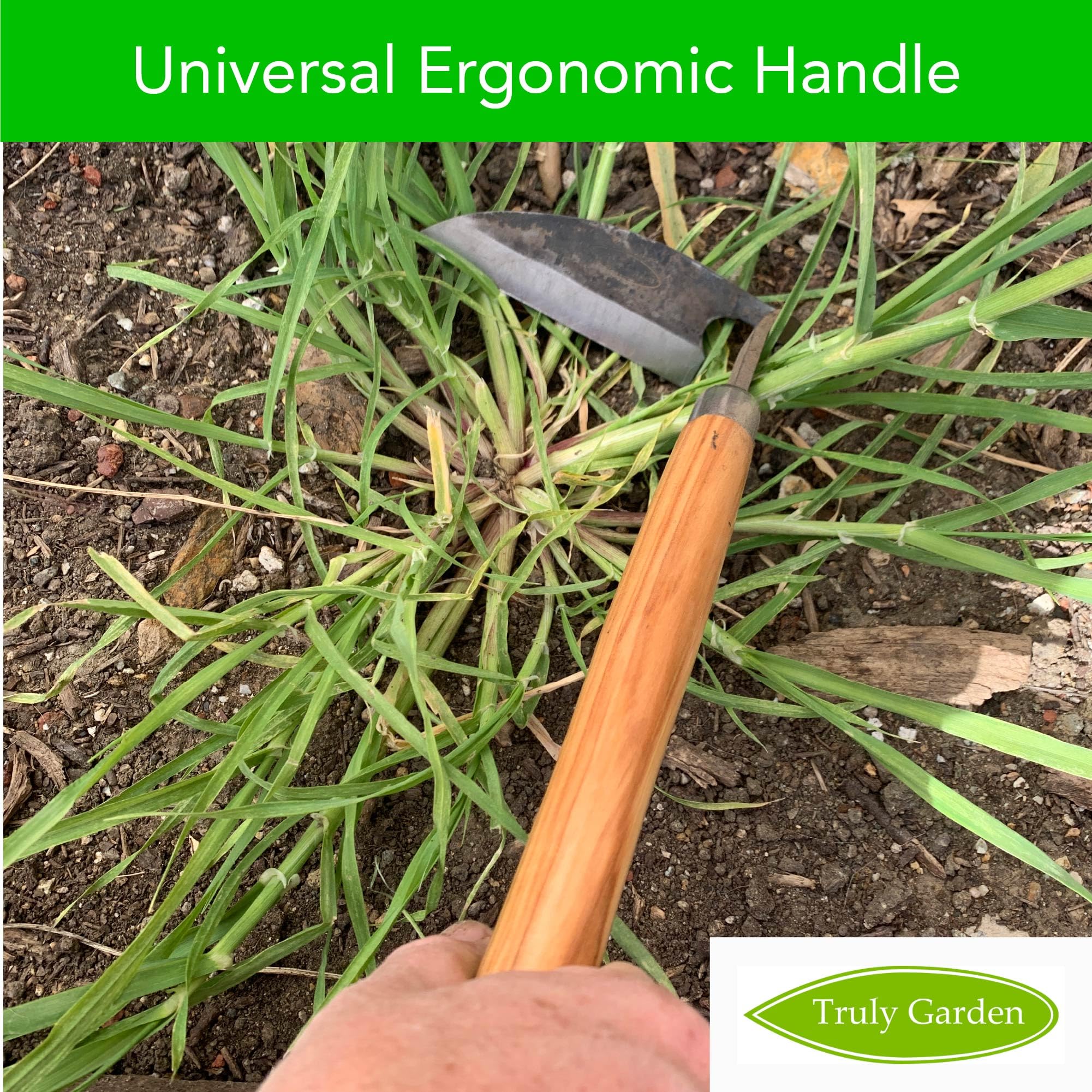 Truly Garden Desbrozadora Manual Estilo Hoz con Funda de Cuero Grueso y Piedra de afilar