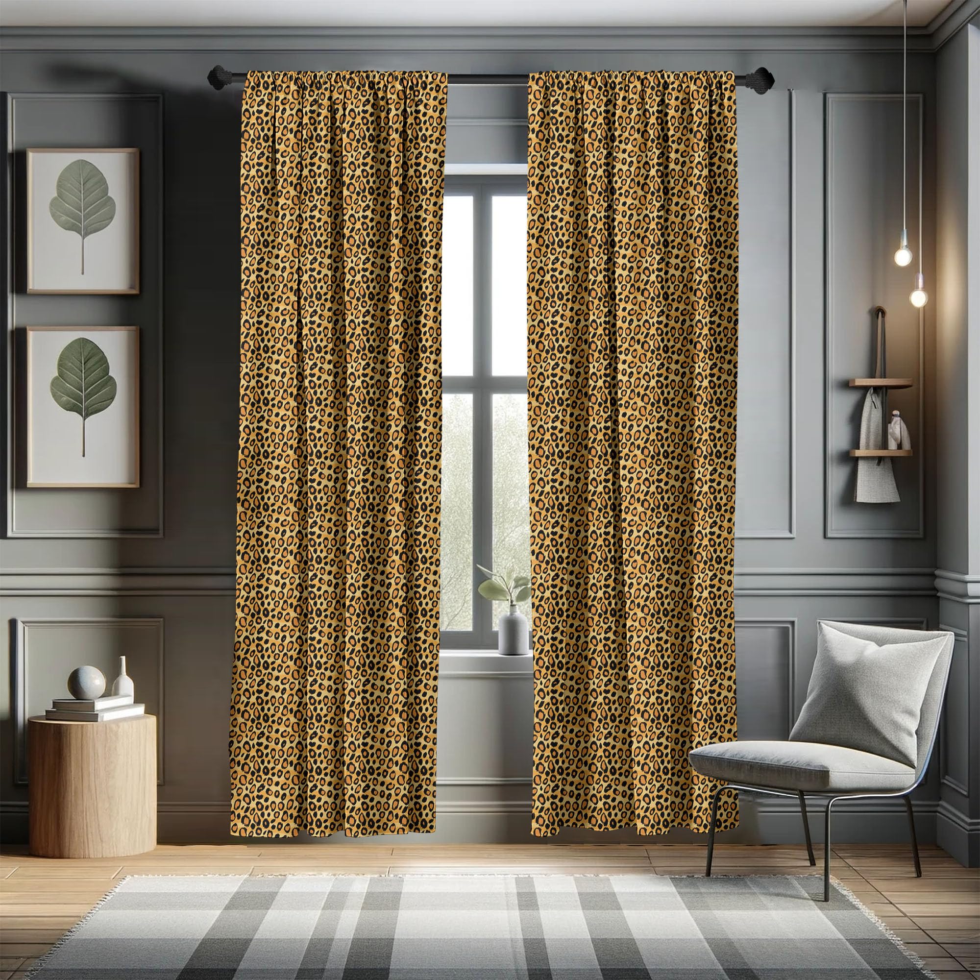 ABAKUHAUS Leopardo Tenda a Pannello Set di 2, Pelle Stampa Wildlife Layout, Trattamento della Finestra per Stanza e Camera da Letto, 150 cm x 245 cm, Pallido Taupe Ivory