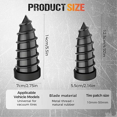 Miniatura 6 de Kruggo Clavos de reparación de neumáticos al vacío, tornillos de goma, kits de reparación de neumáticos con 2 tamaños, destornillador y caja de