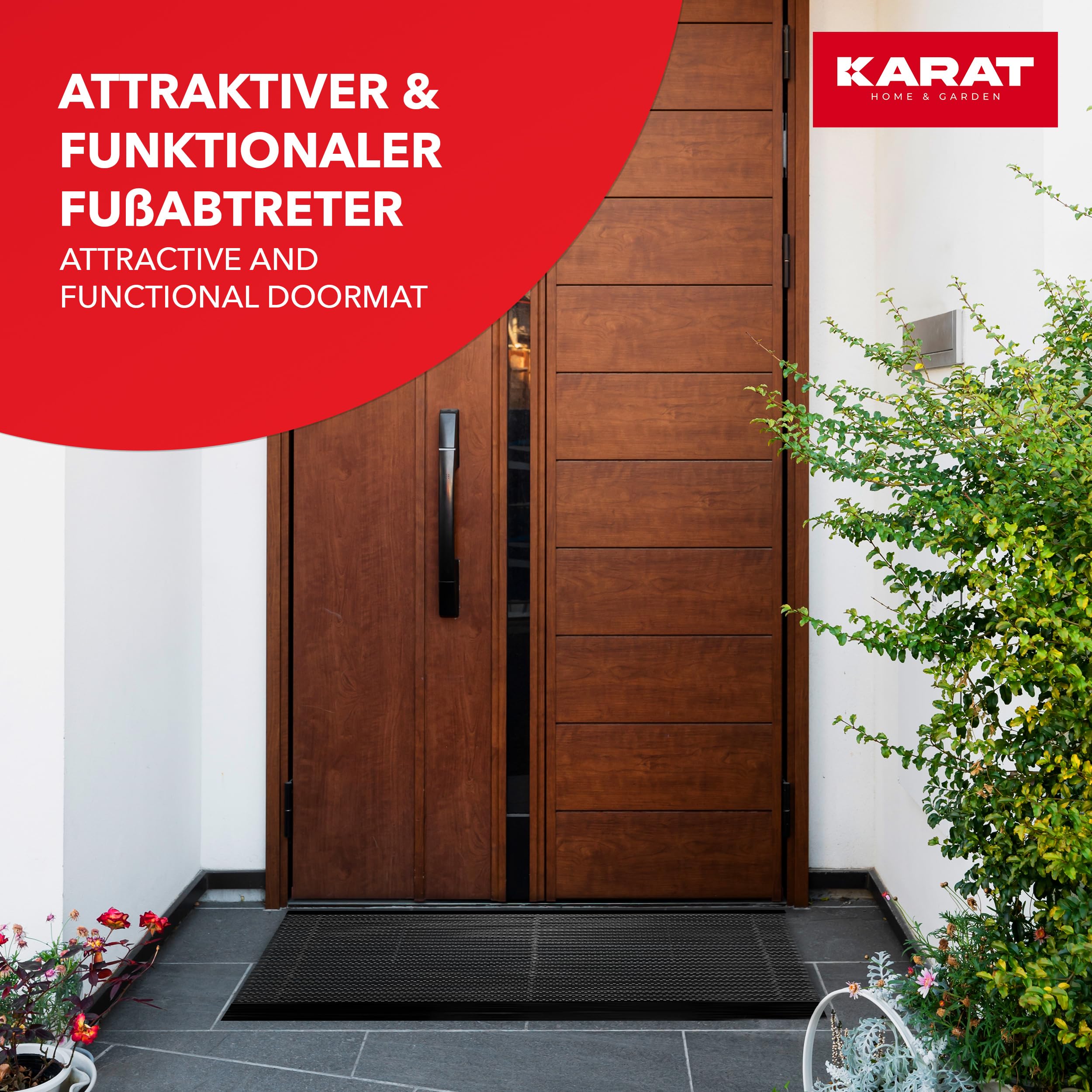 KARAT Zerbino per interni ed esterni, antiruggine e resistente alle intemperie, zerbino per porta di casa, tappetino per ingresso, Power Brush (60 x 90 cm, telaio in PVC, grigio)
