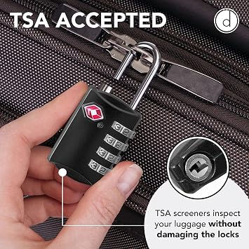 TSA Luggage Locks (2 Pack) - 4 Digit Combination Steel Padlocks - Approved Travel Lock for Suitcases & Baggage - TSA Lock (2, Black & Black)